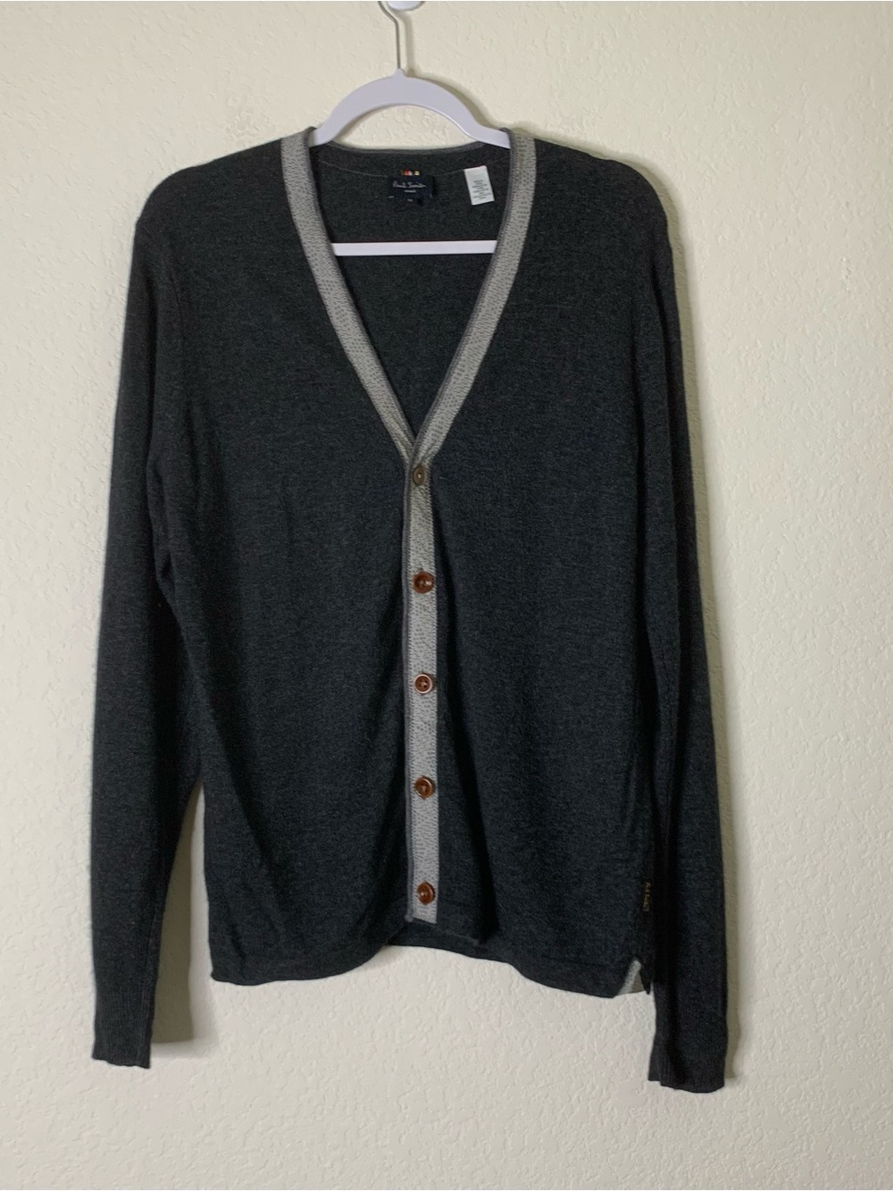 Paul Smith Mens gray cashmere blend cardigan elbow pads M